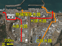 放射能が流れる福島第一構内排水路